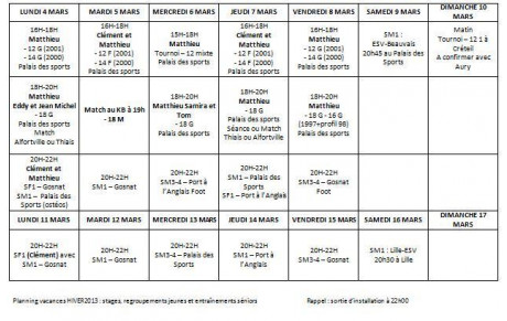 Planning des vacances
